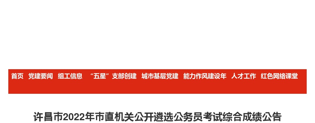 2022年许昌市市直机关公开遴选公务员考试综合成绩公告 图片